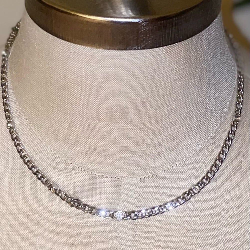 NECKLACE “Express “ Chain Necklace Silver Tone with Crystal Accents